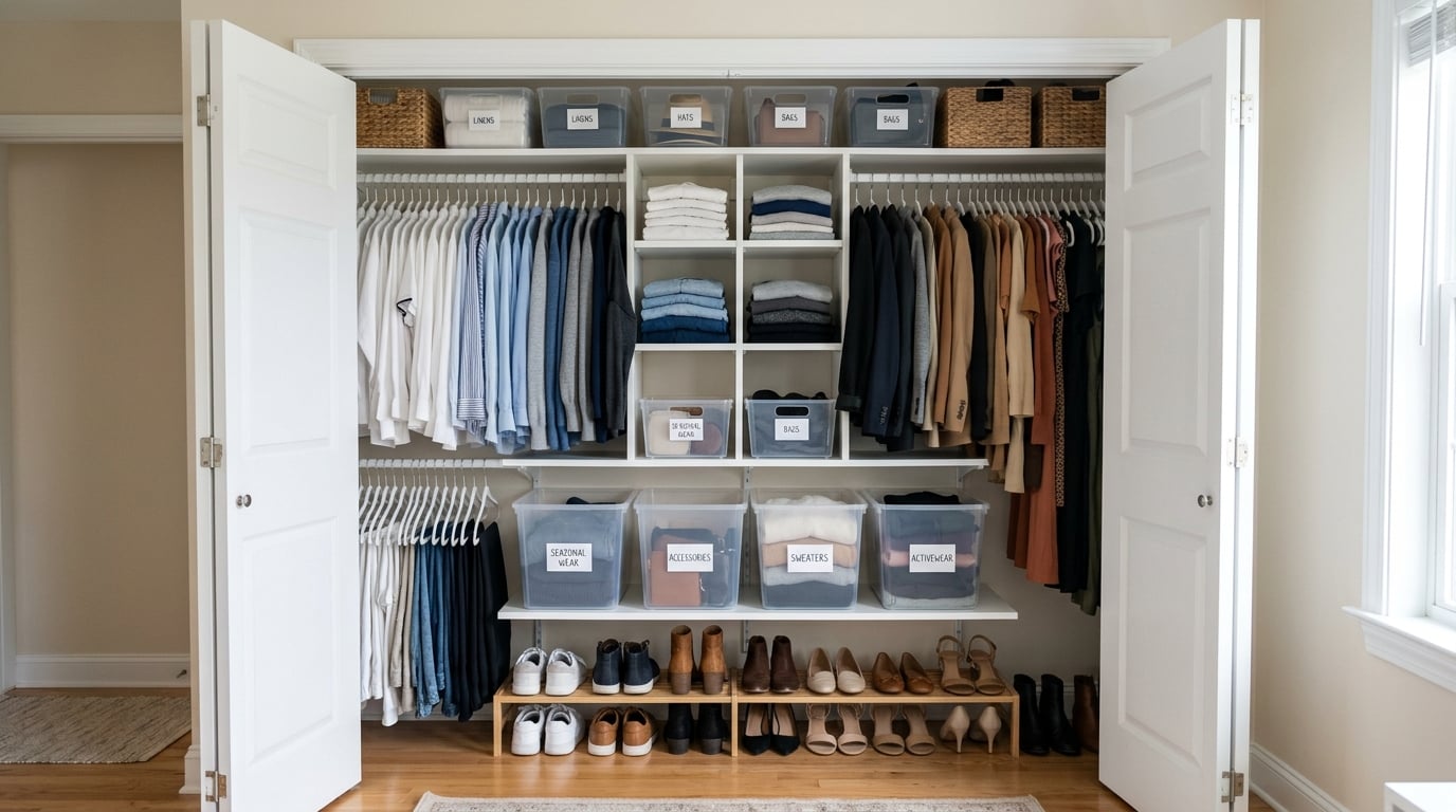 After: Complete Closet Organization System - renter-friendly apartment transformation